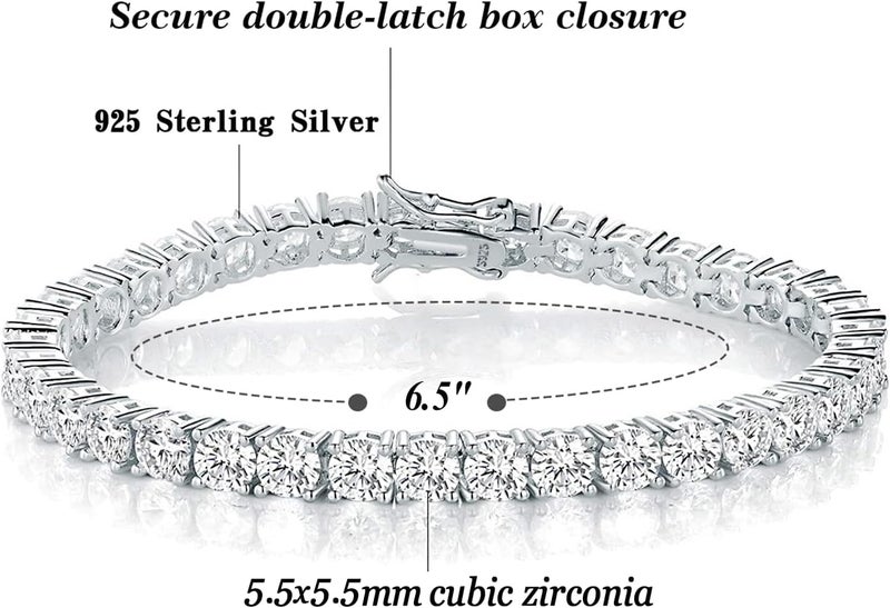 TIKJE 925 Sterling Silver 2-7mm Cubic Zirconia Classic Tennis Bracelet | White Gold Bracelets for Women | Size 6-8.5 inches - Image 2